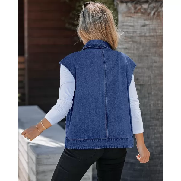 luvamia Denim for Women Oversized Button Down Sleeveless Jean Jacket Fashion Casual Western Outerwear with PocketsClassic Blue