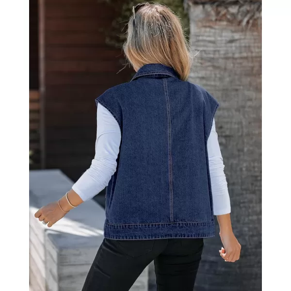 luvamia Denim for Women Oversized Button Down Sleeveless Jean Jacket Fashion Casual Western Outerwear with PocketsDarkness Blue