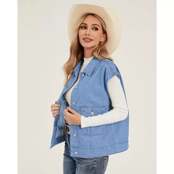 luvamia Denim for Women Oversized Button Down Sleeveless Jean Jacket Fashion Casual Western Outerwear with PocketsMedium Blue