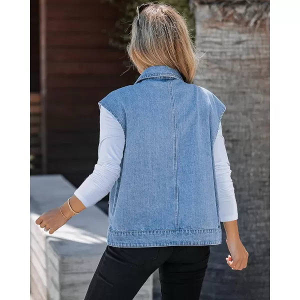 luvamia Denim for Women Oversized Button Down Sleeveless Jean Jacket Fashion Casual Western Outerwear with PocketsMedium Blue