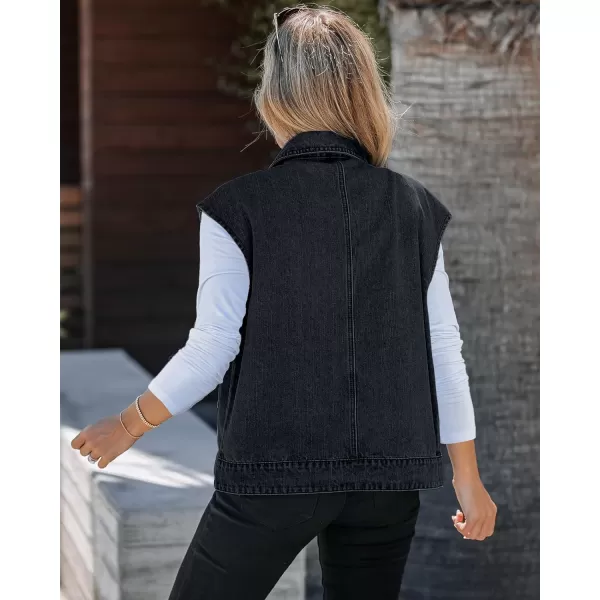 luvamia Denim for Women Oversized Button Down Sleeveless Jean Jacket Fashion Casual Western Outerwear with PocketsWashed Black