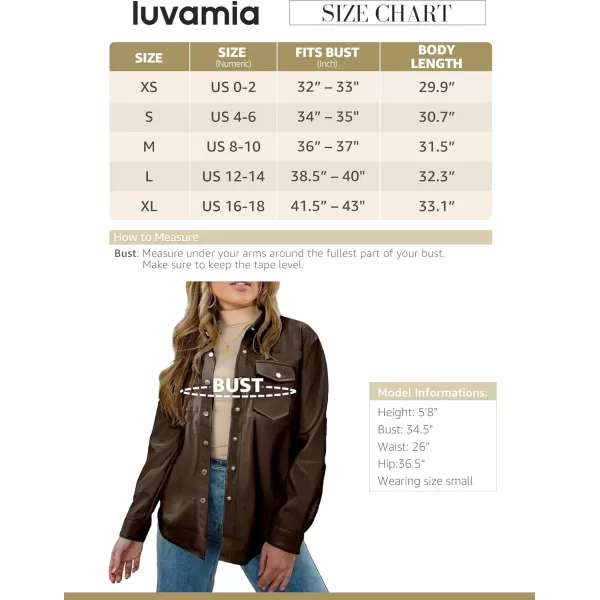 luvamia Faux Leather Jackets for Women Long Sleeve Oversized Shackets with Pocket Belted Pleather Jacket Moto Biker CoatChocolate Brown