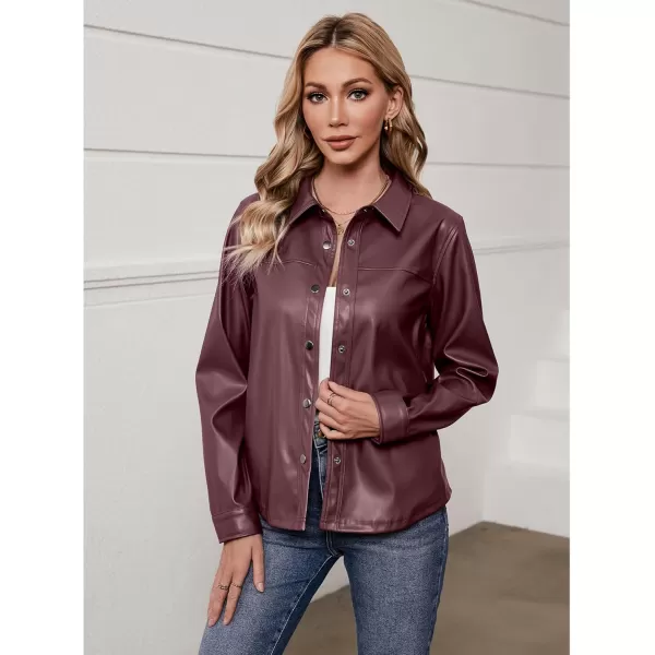 luvamia Faux Leather Jackets for Women Long Sleeves Vegan Leather Shackets Jacket Side Pockets Trendy Moto Biker CoatChocolate Brown