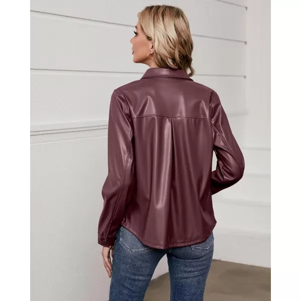 luvamia Faux Leather Jackets for Women Long Sleeves Vegan Leather Shackets Jacket Side Pockets Trendy Moto Biker CoatChocolate Brown