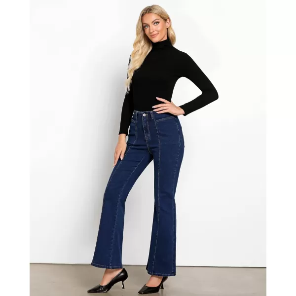 imageluvamia Flare Jeans for Women High Waisted Wide Leg Trendy Seamed Front Stretchy Denim Jean Pants Pockets Trouser JeansBay Blue