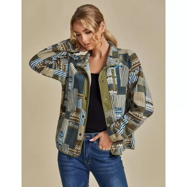 luvamia Fleece Jacket Women Winter Western Aztec Print Fall Button Down Shacket Lightweight Coat with PocketsArmy Green  Blue