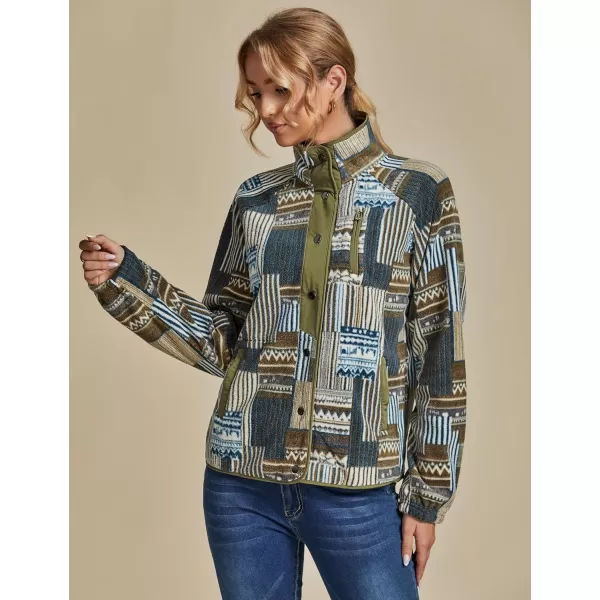 luvamia Fleece Jacket Women Winter Western Aztec Print Fall Button Down Shacket Lightweight Coat with PocketsArmy Green  Blue