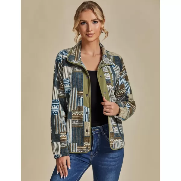 luvamia Fleece Jacket Women Winter Western Aztec Print Fall Button Down Shacket Lightweight Coat with PocketsArmy Green  Blue