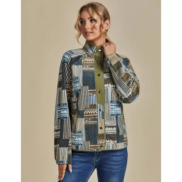 luvamia Fleece Jacket Women Winter Western Aztec Print Fall Button Down Shacket Lightweight Coat with PocketsArmy Green  Blue