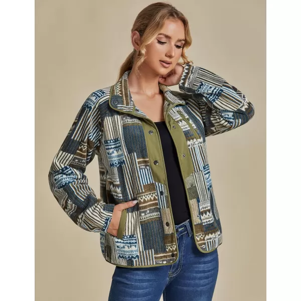 luvamia Fleece Jacket Women Winter Western Aztec Print Fall Button Down Shacket Lightweight Coat with PocketsArmy Green  Blue