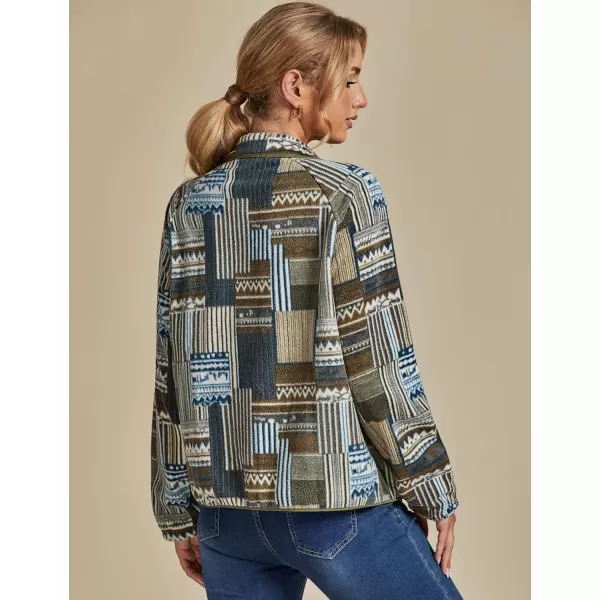 luvamia Fleece Jacket Women Winter Western Aztec Print Fall Button Down Shacket Lightweight Coat with PocketsArmy Green  Blue