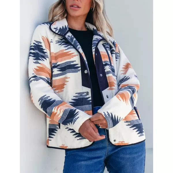 luvamia Fleece Jacket Women Winter Western Aztec Print Fall Button Down Shacket Lightweight Coat with PocketsNavy  Orange