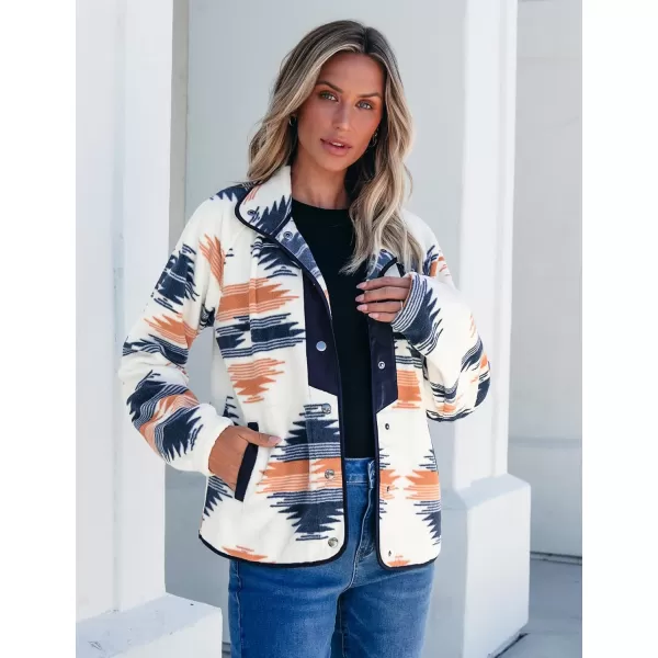 luvamia Fleece Jacket Women Winter Western Aztec Print Fall Button Down Shacket Lightweight Coat with PocketsNavy  Orange