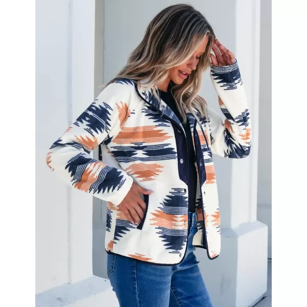 luvamia Fleece Jacket Women Winter Western Aztec Print Fall Button Down Shacket Lightweight Coat with PocketsNavy  Orange