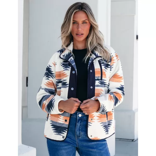 luvamia Fleece Jacket Women Winter Western Aztec Print Fall Button Down Shacket Lightweight Coat with PocketsNavy  Orange