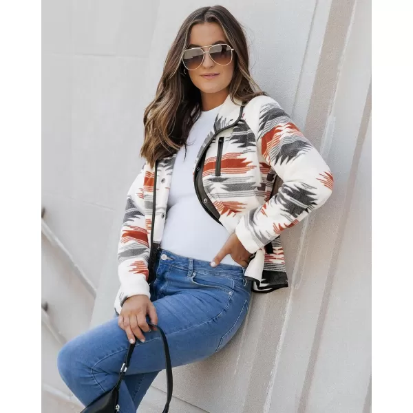 luvamia Fleece Jacket Women Winter Western Aztec Print Fall Button Down Shacket Lightweight Coat with PocketsOrange  Gray