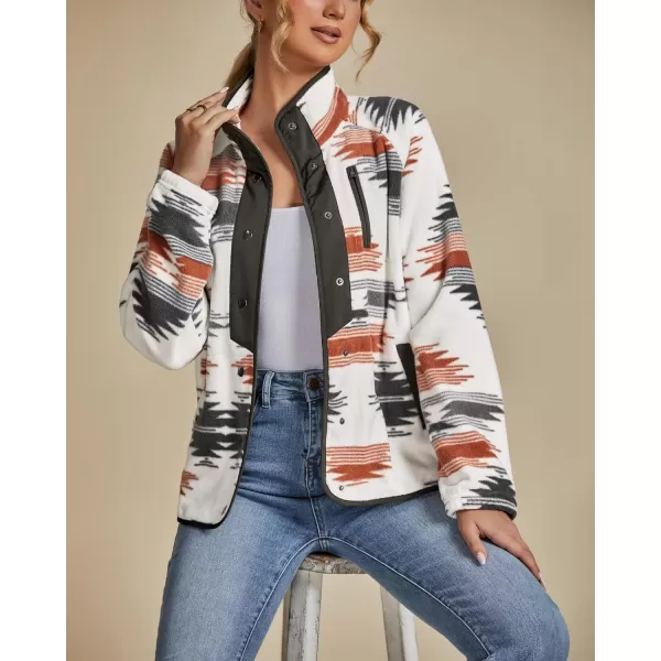 luvamia Fleece Jacket Women Winter Western Aztec Print Fall Button Down Shacket Lightweight Coat with PocketsOrange  Gray