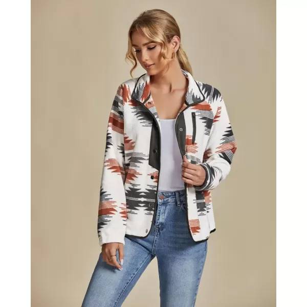 luvamia Fleece Jacket Women Winter Western Aztec Print Fall Button Down Shacket Lightweight Coat with PocketsOrange  Gray