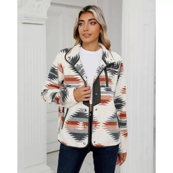 luvamia Fleece Jacket Women Winter Western Aztec Print Fall Button Down Shacket Lightweight Coat with PocketsOrange  Gray