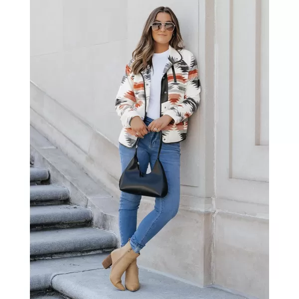 luvamia Fleece Jacket Women Winter Western Aztec Print Fall Button Down Shacket Lightweight Coat with PocketsOrange  Gray