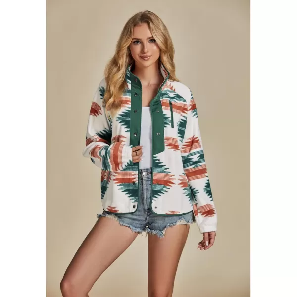 luvamia Fleece Jacket Women Winter Western Aztec Print Fall Button Down Shacket Lightweight Coat with PocketsOrange  Green