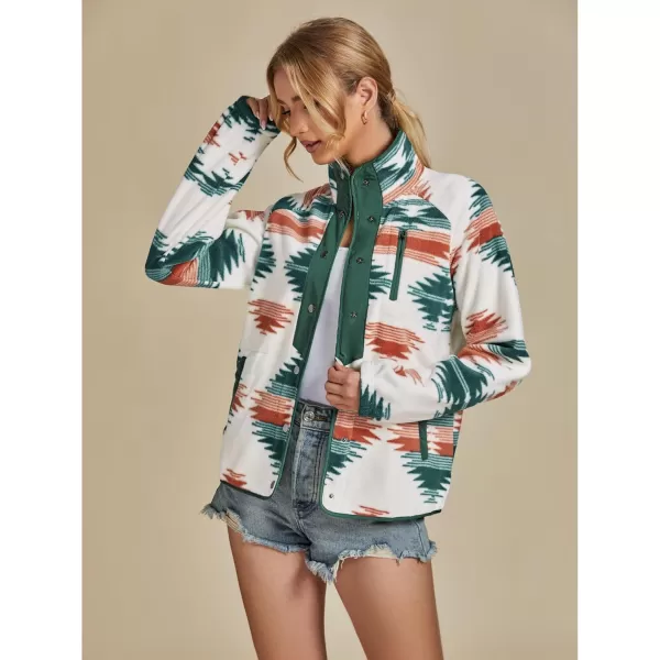 luvamia Fleece Jacket Women Winter Western Aztec Print Fall Button Down Shacket Lightweight Coat with PocketsOrange  Green