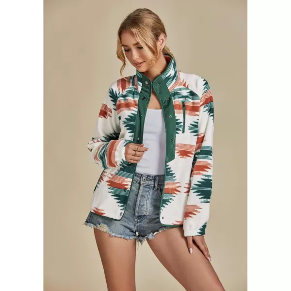 luvamia Fleece Jacket Women Winter Western Aztec Print Fall Button Down Shacket Lightweight Coat with PocketsOrange  Green