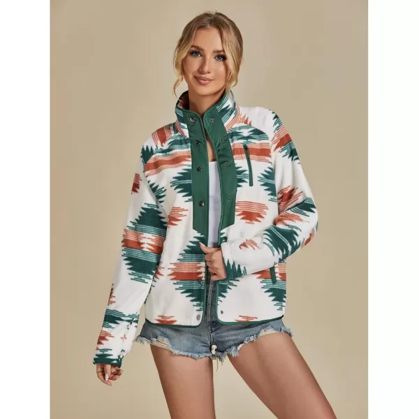 luvamia Fleece Jacket Women Winter Western Aztec Print Fall Button Down Shacket Lightweight Coat with PocketsOrange  Green