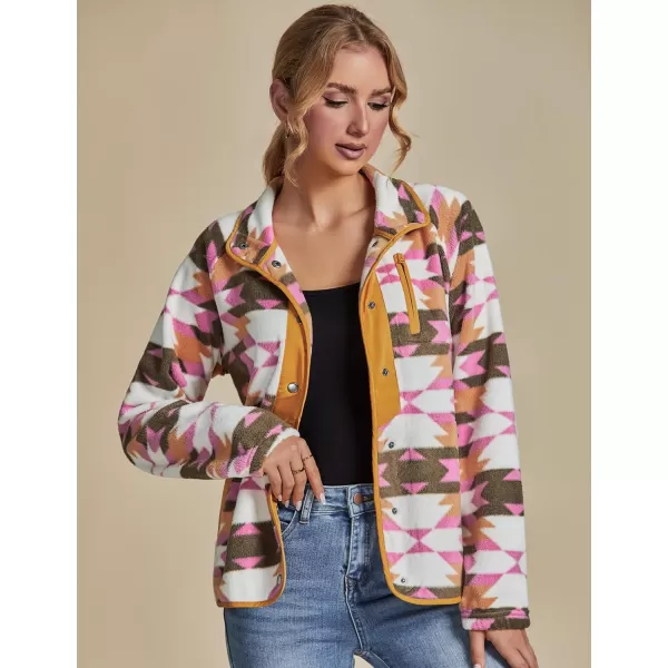 luvamia Fleece Jacket Women Winter Western Aztec Print Fall Button Down Shacket Lightweight Coat with PocketsPink  Orange