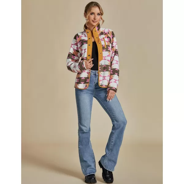 luvamia Fleece Jacket Women Winter Western Aztec Print Fall Button Down Shacket Lightweight Coat with PocketsPink  Orange