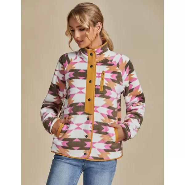 luvamia Fleece Jacket Women Winter Western Aztec Print Fall Button Down Shacket Lightweight Coat with PocketsPink  Orange