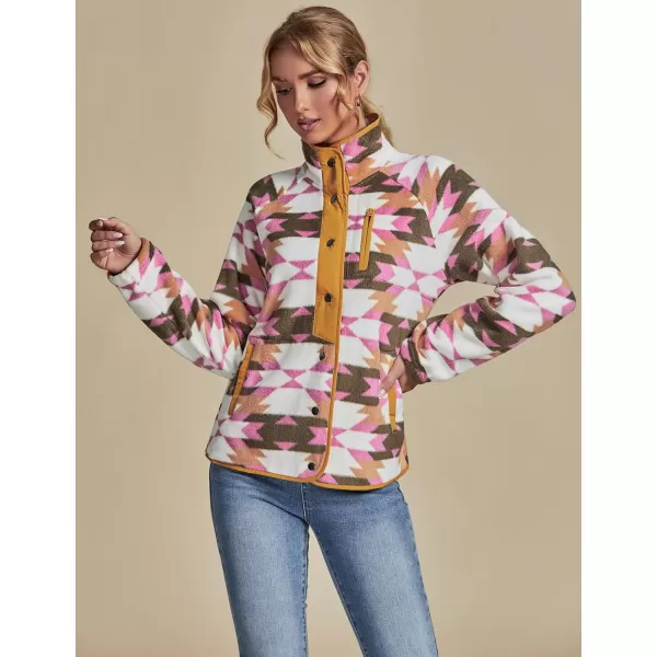 luvamia Fleece Jacket Women Winter Western Aztec Print Fall Button Down Shacket Lightweight Coat with PocketsPink  Orange