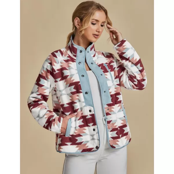 luvamia Fleece Jacket Women Winter Western Aztec Print Fall Button Down Shacket Lightweight Coat with PocketsRed  Blue