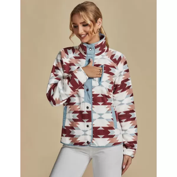 luvamia Fleece Jacket Women Winter Western Aztec Print Fall Button Down Shacket Lightweight Coat with PocketsRed  Blue