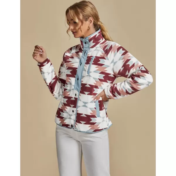 luvamia Fleece Jacket Women Winter Western Aztec Print Fall Button Down Shacket Lightweight Coat with PocketsRed  Blue