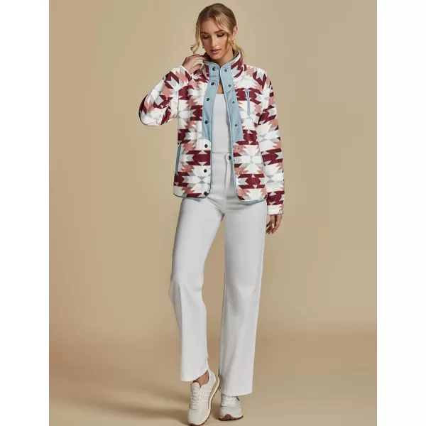 luvamia Fleece Jacket Women Winter Western Aztec Print Fall Button Down Shacket Lightweight Coat with PocketsRed  Blue