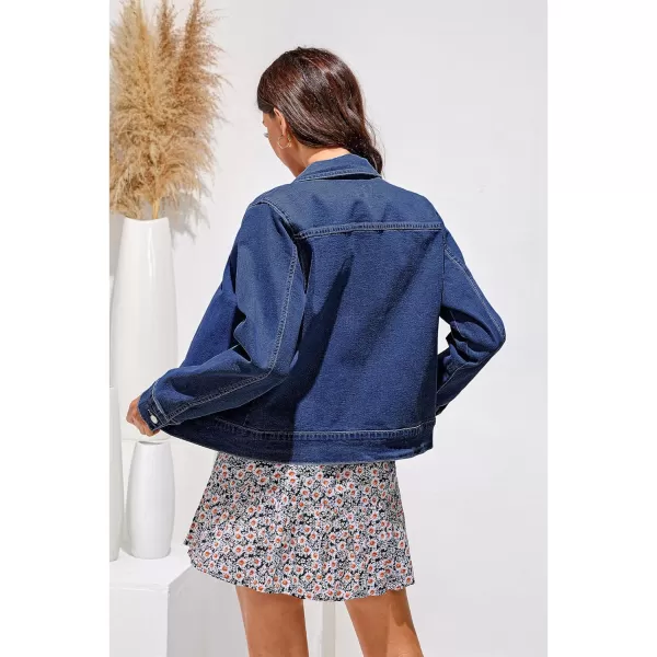 luvamia Jean Jacket Women Fashion Dressy Casual Long Sleeve Stretchy Denim Jackets Western Shacket Jacket with PocketsDarkness Blue