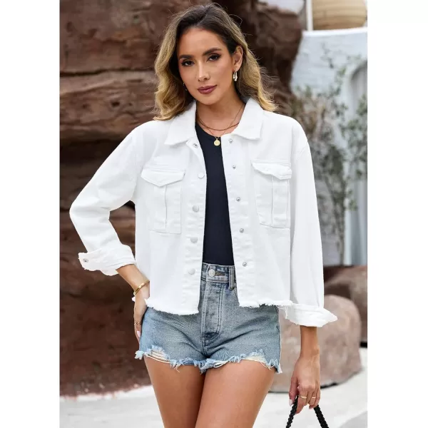 luvamia Jean Jacket Women Trendy Oversized Denim Jacket Raw Hem Long Sleeves Fashion Casual Jackets Shacket with PocketsIvory White