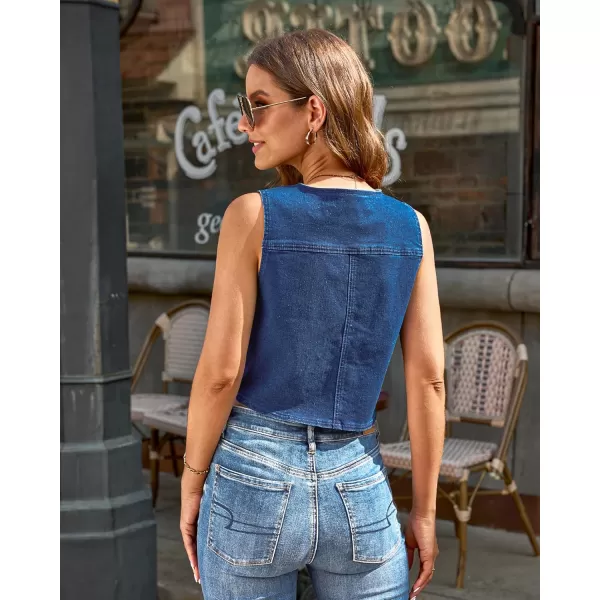 luvamia Jean Vests for Women Crop Denim Top Button Down Waistcoat Vest Tank Tops Fashion Casual Sleeveless JacketDark Blue