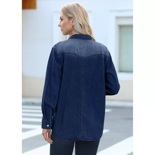 luvamia Long Denim Jacket for Women Lightweight Trendy Jean Button Down Shirts Jackets Oversized Shackets with PocketsCoogee Blue