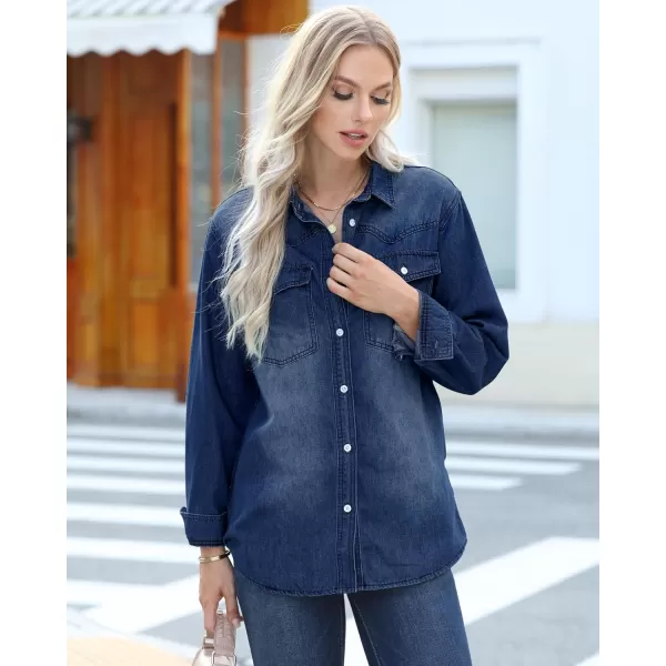 luvamia Long Denim Jacket for Women Lightweight Trendy Jean Button Down Shirts Jackets Oversized Shackets with PocketsCoogee Blue