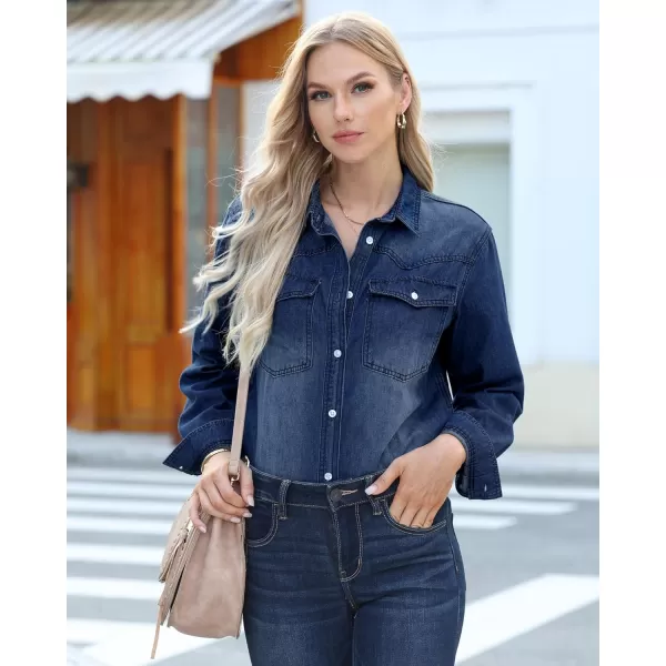 luvamia Long Denim Jacket for Women Lightweight Trendy Jean Button Down Shirts Jackets Oversized Shackets with PocketsCoogee Blue