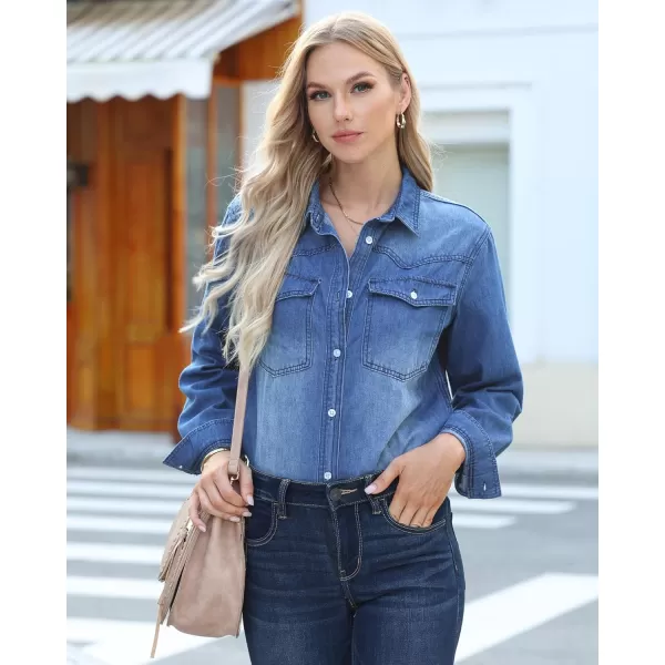 luvamia Long Denim Jacket for Women Lightweight Trendy Jean Button Down Shirts Jackets Oversized Shackets with PocketsMidnight Blue