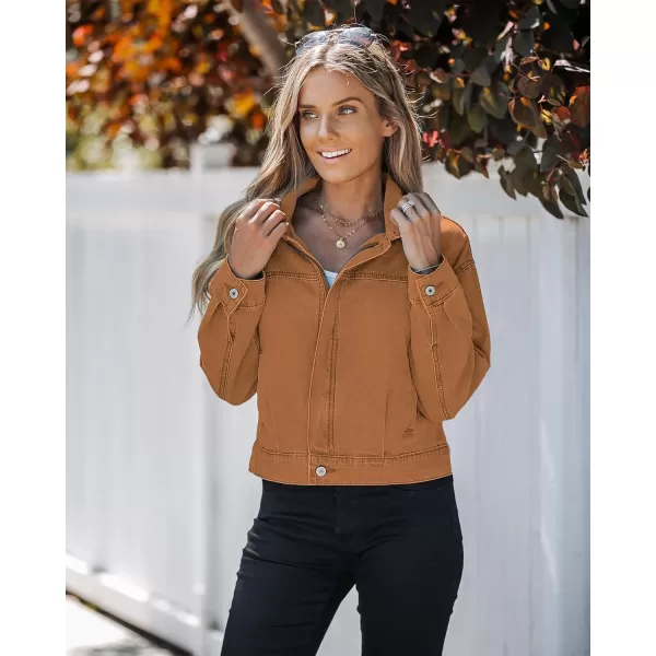 luvamia Oversized Jean Jacket Women Cropped Zip Up Denim Jackets Lightweight Trucker Shacket with Pockets Western TrendyAlmond Brown