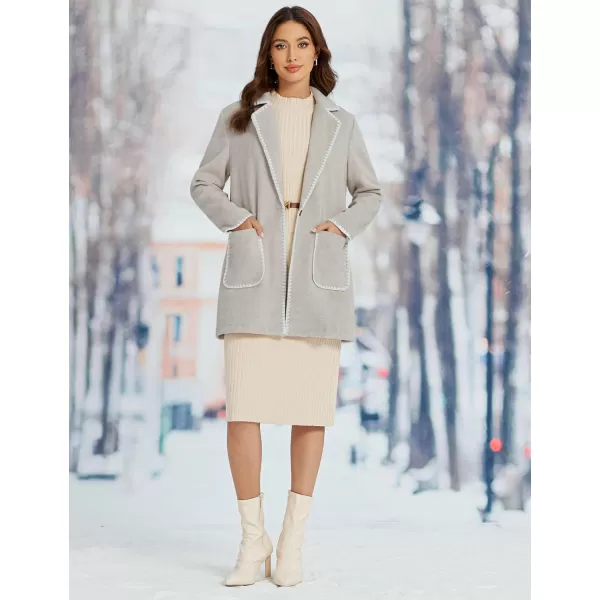 luvamia Pea Coats for Women Trendy Embroidered Contrast Trim Long Peacoat Jackets Lapel Button Winter Coat with PocketsHeather Gray