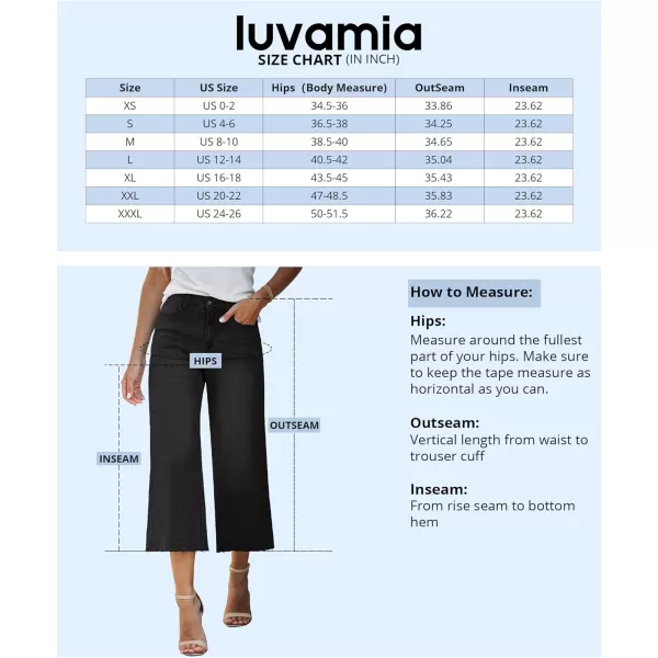 luvamia Wide Leg Capris Jeans for Women Trendy High Waisted Jean Capris Raw Hem Stretchy Denim Capri Cropped PantsBlack