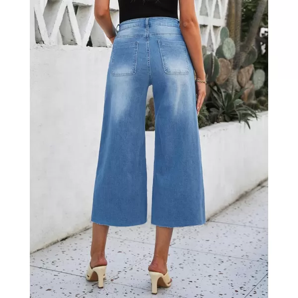 luvamia Wide Leg Capris Jeans for Women Trendy High Waisted Jean Capris Raw Hem Stretchy Denim Capri Cropped PantsBrilliant Blue