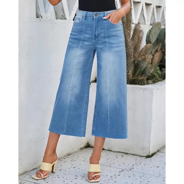 luvamia Wide Leg Capris Jeans for Women Trendy High Waisted Jean Capris Raw Hem Stretchy Denim Capri Cropped PantsBrilliant Blue