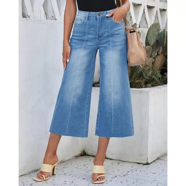 luvamia Wide Leg Capris Jeans for Women Trendy High Waisted Jean Capris Raw Hem Stretchy Denim Capri Cropped PantsBrilliant Blue