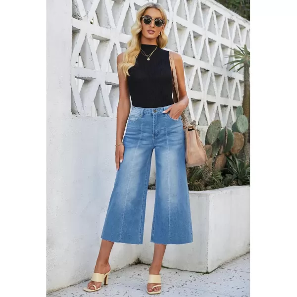 luvamia Wide Leg Capris Jeans for Women Trendy High Waisted Jean Capris Raw Hem Stretchy Denim Capri Cropped PantsBrilliant Blue